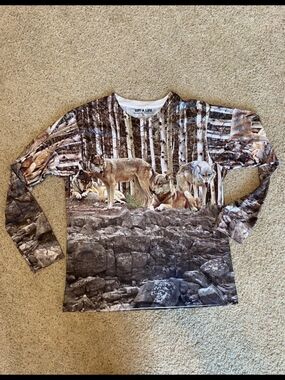 Wolf Graphic Shirt - Brown/Gray Mens XL All Over Print Long Sleeve